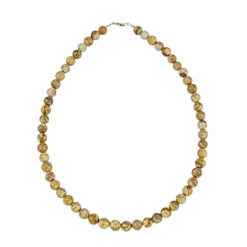 Collier Jaspe paysage - Pierres boules 8mm - 39 cm- Fermoir or