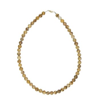 Collier Jaspe paysage - Pierres boules 8mm - 48 cm- Fermoir or 2