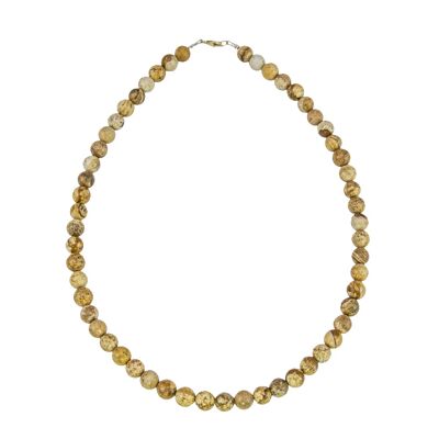 Collier Jaspe paysage - Pierres boules 8mm - 56 cm- Fermoir or