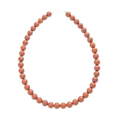 Collier Jaspe rouge - Pierres boules 10mm - 78 cm- Fermoir or