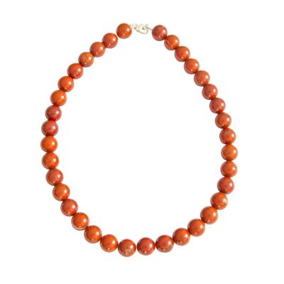 Collier Jaspe rouge - Pierres boules 12mm - 48 cm- Fermoir or