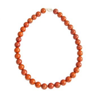 Collier Jaspe rouge - Pierres boules 12mm - 78 cm- Fermoir or 1