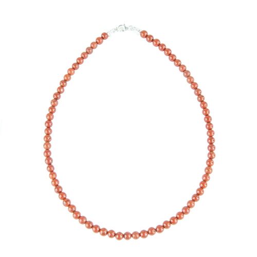 Collier Jaspe rouge - Pierres boules 6mm - 39 cm- Fermoir or