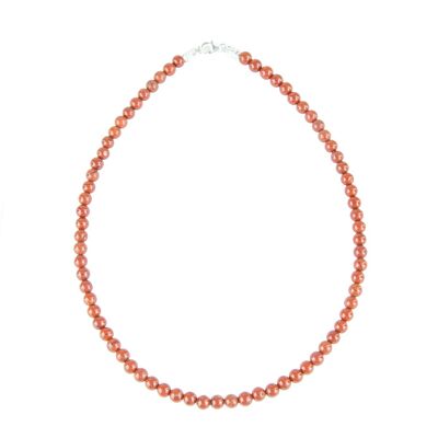 Collier Jaspe rouge - Pierres boules 6mm - 56 cm- Fermoir or