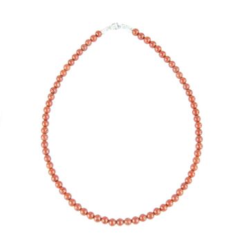 Collier Jaspe rouge - Pierres boules 6mm - 78 cm- Fermoir or 1