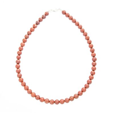 Collier Jaspe rouge - Pierres boules 8mm - 56 cm- Fermoir or