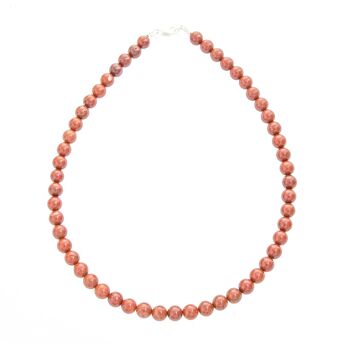 Collier Jaspe rouge - Pierres boules 8mm - 78 cm- Fermoir or 1