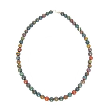 Collier Jaspe sanguin - Pierres boules 8mm - 42 cm- Fermoir or 1