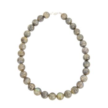 Collier Labradorite - Pierres boules 14mm - 39 cm- Fermoir argent 1