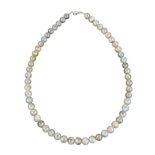 Collier Labradorite - Pierres boules 8mm - 42 cm- Fermoir argent