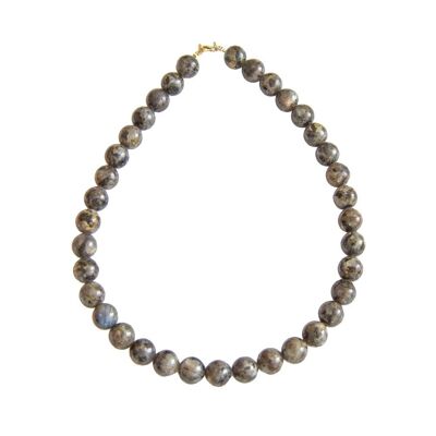 Collier Labradorite avec inclusions - Pierres boules 12mm - 39 cm- Fermoir argent