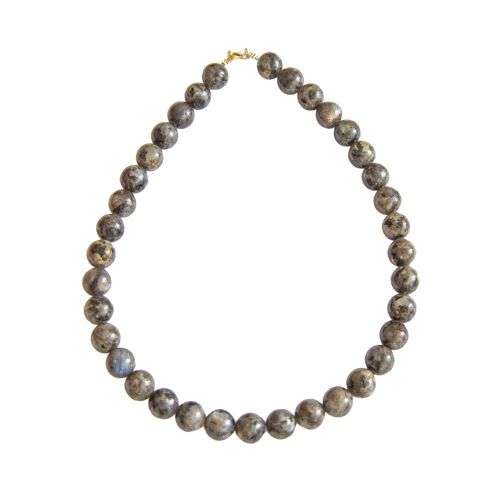 Collier Labradorite avec inclusions - Pierres boules 12mm - 39 cm- Fermoir or