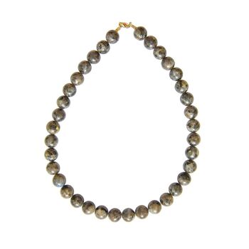 Collier Labradorite avec inclusions - Pierres boules 12mm - 39 cm- Fermoir or 2