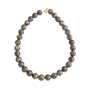 Collier Labradorite avec inclusions - Pierres boules 14mm - 39 cm- Fermoir argent 1