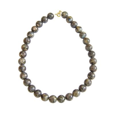 Collier Labradorite avec inclusions - Pierres boules 14mm - 39 cm- Fermoir or