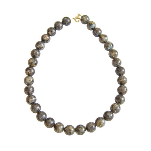 Collier Labradorite avec inclusions - Pierres boules 14mm - 48 cm- Fermoir argent