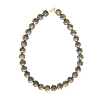 Collier Labradorite avec inclusions - Pierres boules 14mm - 56 cm- Fermoir or 2