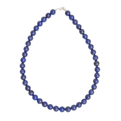 Collier Lapis Lazuli - Pierres boules 10mm - 39 cm- Fermoir argent