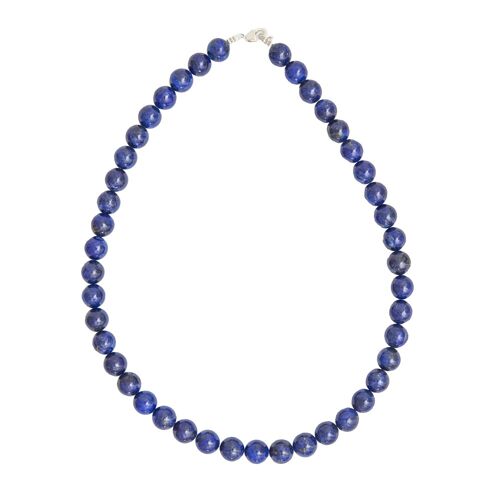 Collier Lapis Lazuli - Pierres boules 10mm - 42 cm- Fermoir argent