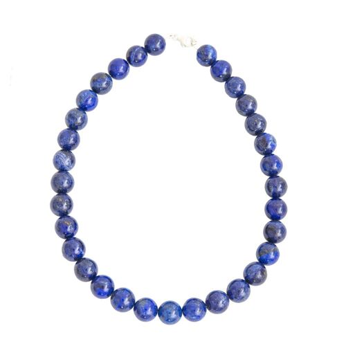 Collier Lapis Lazuli - Pierres boules 14mm - 78 cm- Fermoir argent