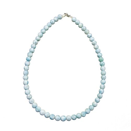 Collier Larimar - Pierres boules 8mm - 39 cm- Fermoir or