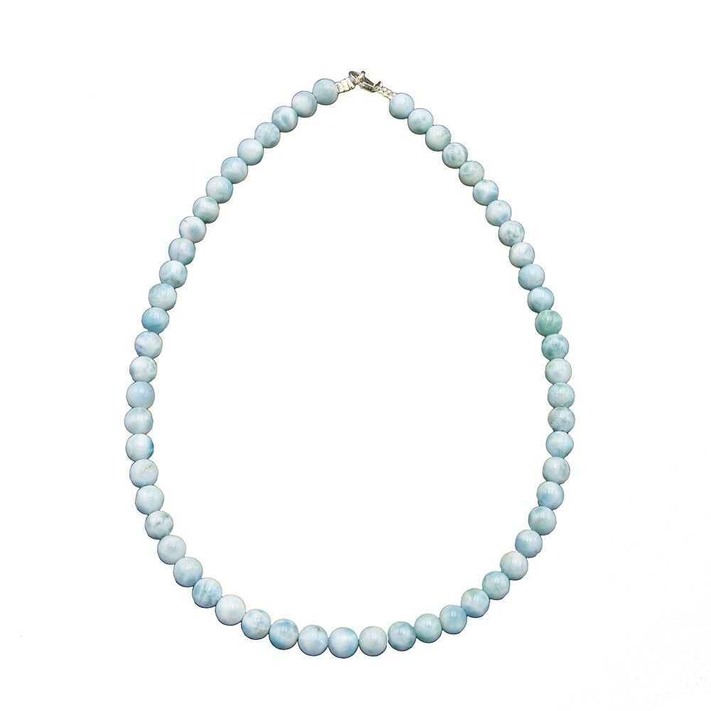Collar Larimar - Piedras bola 8mm - 100 cm - Cierre de plata