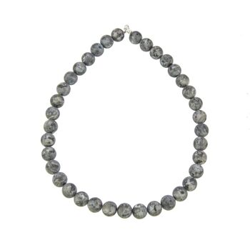 Collier Larvikite - Pierres boules 12mm - 78 cm- Fermoir or 1