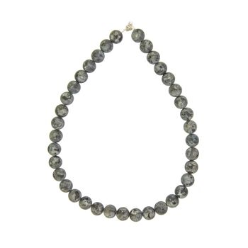 Collier Larvikite - Pierres boules 12mm - 78 cm- Fermoir or 2