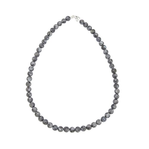 Collier Larvikite - Pierres boules 8mm - 39 cm- Fermoir or