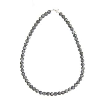 Collier Larvikite - Pierres boules 8mm - 48 cm- Fermoir argent 2