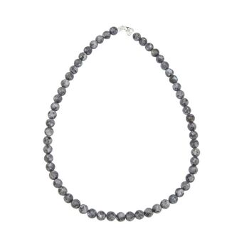 Collier Larvikite - Pierres boules 8mm - 56 cm- Fermoir argent 1