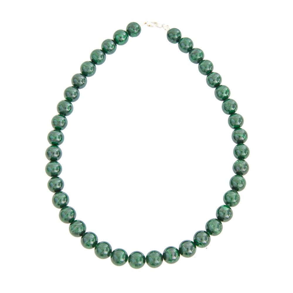 Collar de malaquita - Piedras bola de 12 mm - 56 cm - Cierre de plata