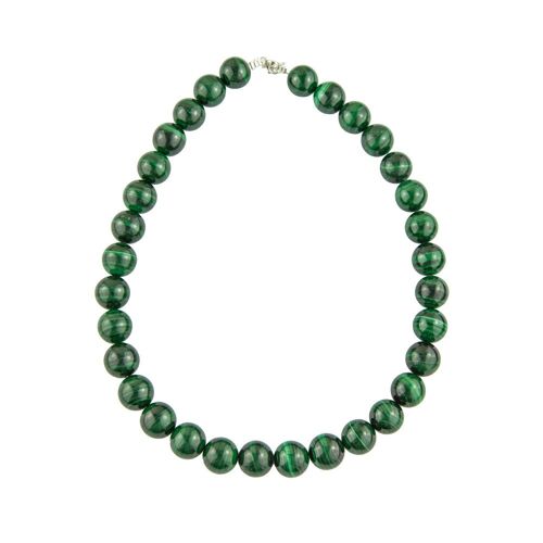 Collier Malachite - Pierres boules 14mm - 48 cm- Fermoir argent