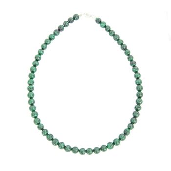 Collier Malachite - Pierres boules 8mm - 39 cm- Fermoir argent 1