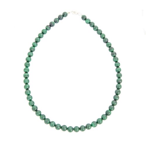 Collier Malachite - Pierres boules 8mm - 48 cm- Fermoir argent