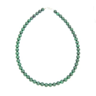 Malachite necklace - 8mm ball stones - 56 cm - Silver clasp