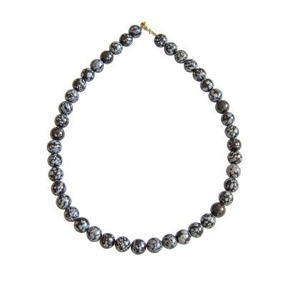 Collier Obsidienne neige - Pierres boules 10mm - 39 cm- Fermoir argent