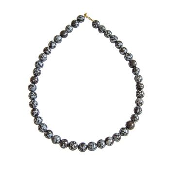 Collier Obsidienne neige - Pierres boules 10mm - 42 cm- Fermoir argent 1