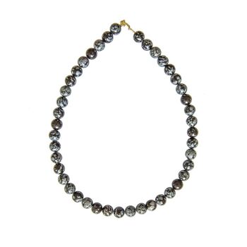 Collier Obsidienne neige - Pierres boules 10mm - 42 cm- Fermoir or 2