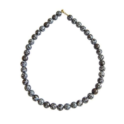 Collier Obsidienne neige - Pierres boules 10mm - 56 cm- Fermoir or