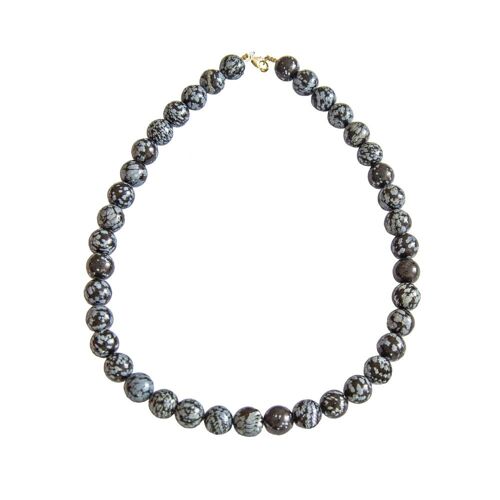 Collier Obsidienne neige - Pierres boules 12mm - 39 cm- Fermoir or