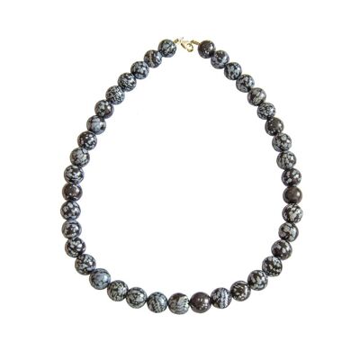 Snow obsidian necklace - 12mm ball stones - 39 cm - Gold clasp