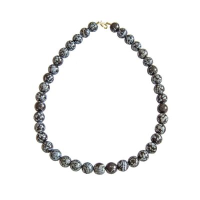 Collar de obsidiana de nieve - Piedras bola de 12 mm - 39 cm - Cierre de plata