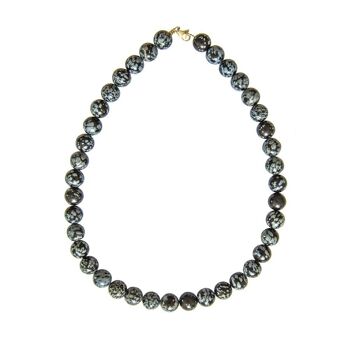 Collier Obsidienne neige - Pierres boules 12mm - 56 cm- Fermoir argent 2