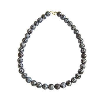 Collier Obsidienne neige - Pierres boules 12mm - 56 cm- Fermoir or 1