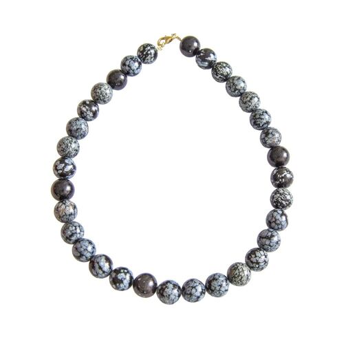 Collier Obsidienne neige - Pierres boules 14mm - 39 cm- Fermoir argent