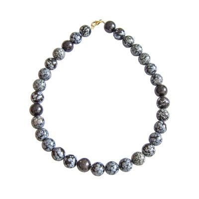 Snow obsidian necklace - 14mm ball stones - 39 cm - Silver clasp