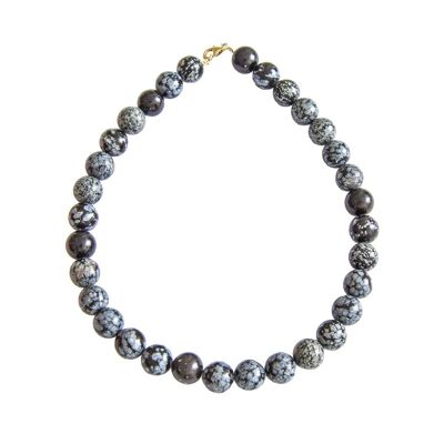 Snow obsidian necklace - 14mm ball stones - 39 cm - Gold clasp