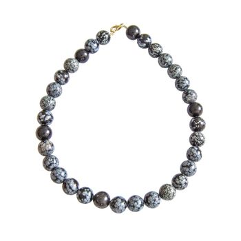 Collier Obsidienne neige - Pierres boules 14mm - 39 cm- Fermoir or 1