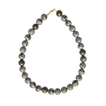 Collier Obsidienne neige - Pierres boules 14mm - 78 cm- Fermoir or 2